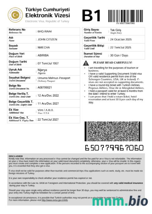 Turcja szablon e-visa